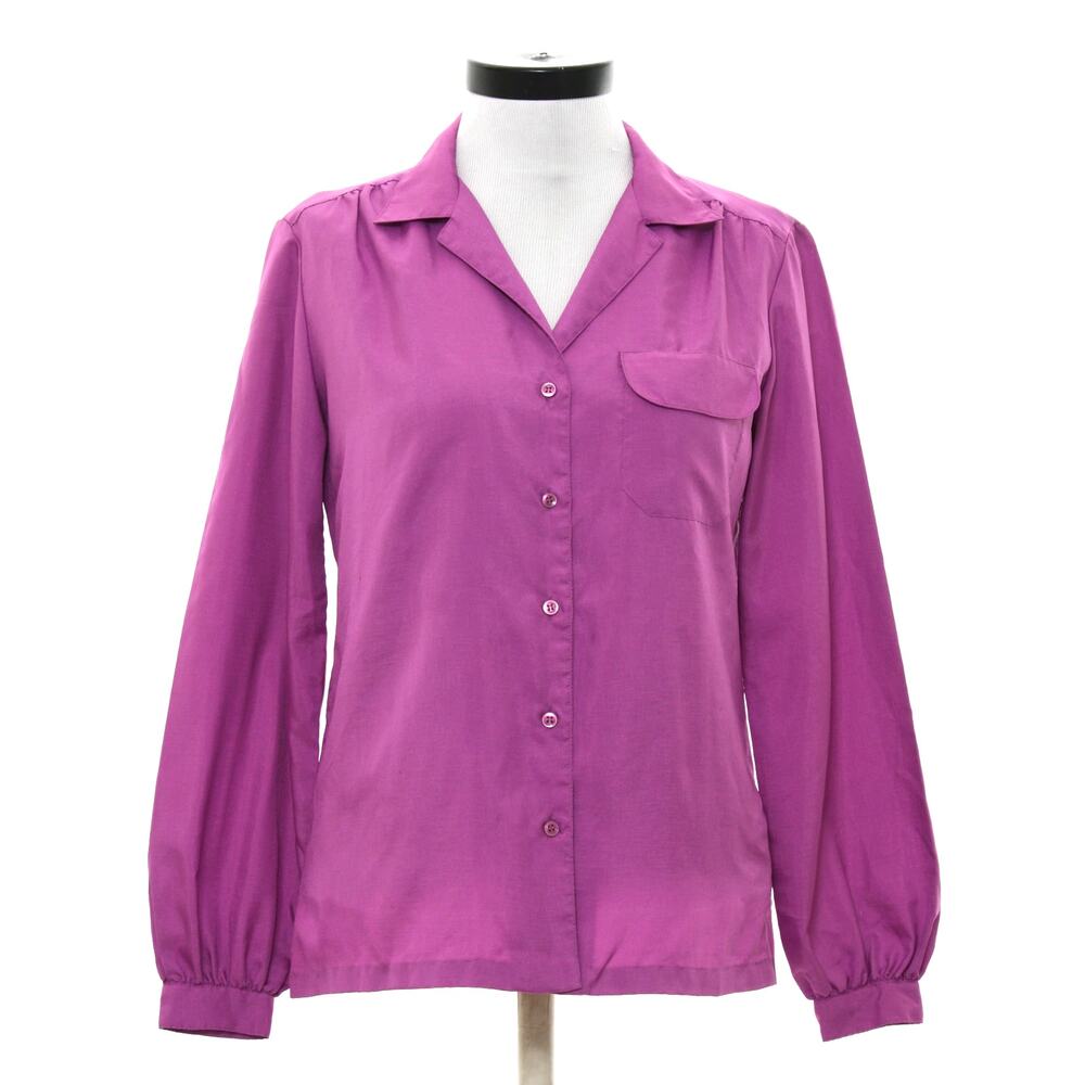 Vintage 70s Silkhana Lady Manhattan Women's 10 Blouse Violet Button Front